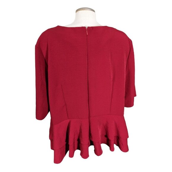 Womens Red Boxy Tee Shirt Plus Size 20 Ruffle Peplum Casual Top Crinkle Asos - Picture 5 of 7